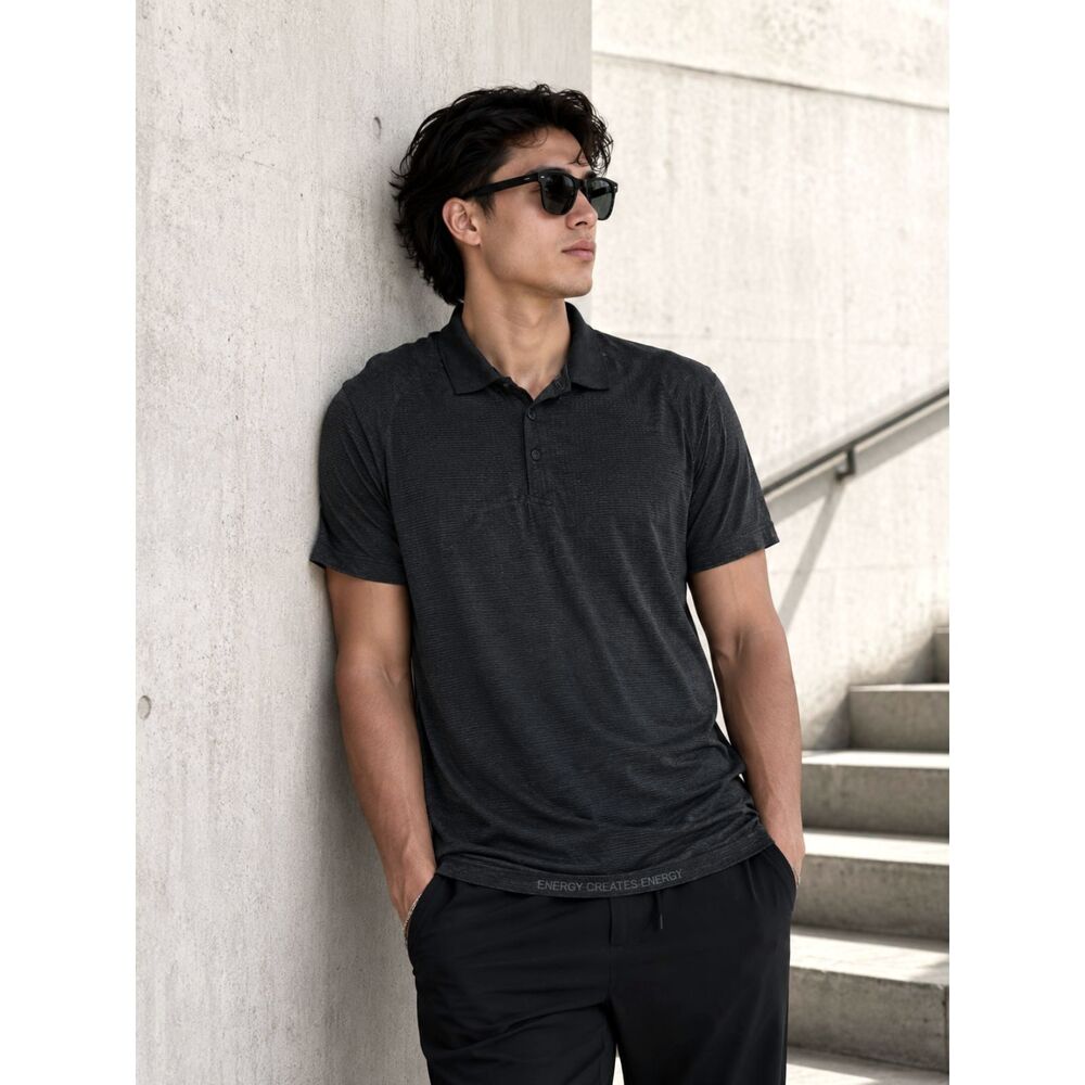 Lululemon Athletica Black Metal Vent Polo Shirt Top Mens Size XL